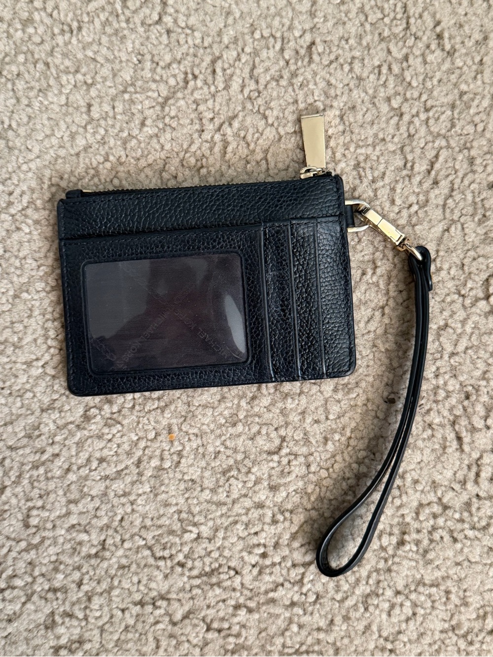 Michael Kors Black Pebbled Leather Wristlet Card Pouch with Gold Logo - Picture 2 of 5